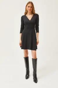 Olalook Women's Black Double-Breasted Collared Mini Dress - Image 2