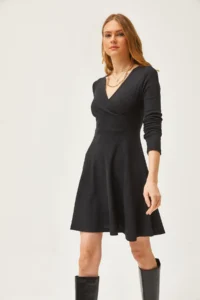 Olalook Women's Black Double-Breasted Collared Mini Dress - Image 3