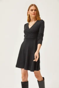 Olalook Women's Black Double-Breasted Collared Mini Dress - Image 4