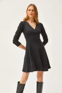 Olalook Women's Black Double-Breasted Collared Mini Dress - Image 5