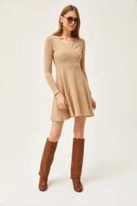 Olalook Women's Stone Double-Breasted Collar Raised Mini Dress - Image 2