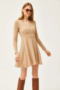 Olalook Women's Stone Double-Breasted Collar Raised Mini Dress - Image 3
