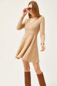 Olalook Women's Stone Double-Breasted Collar Raised Mini Dress - Image 4