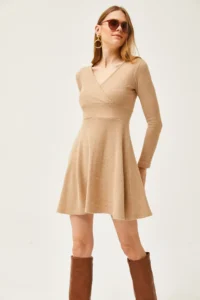 Olalook Women's Stone Double-Breasted Collar Raised Mini Dress - Image 5