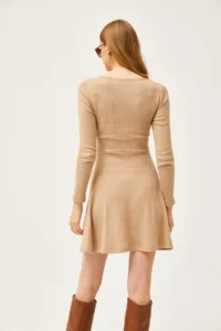 Olalook Women's Stone Double-Breasted Collar Raised Mini Dress - Image 6