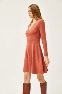 Olalook Women's Brick Double-Breasted Collar Raised Mini Dress - Image 5