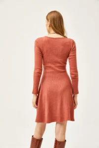 Olalook Women's Brick Double-Breasted Collar Raised Mini Dress - Image 6