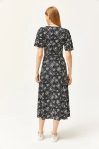 Olalook Women's Daisy Black V-neck Belted Buttoned Knitted Dress - Image 5