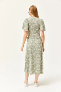 Olalook Women's Daisy Green V-Neck Belted Buttoned Knitted Dress - Image 6