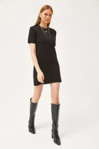 Olalook Women's Black Crew Neck Mini Knitwear Dress - Image 2