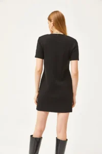 Olalook Women's Black Crew Neck Mini Knitwear Dress - Image 6