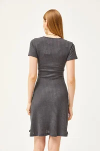 Olalook Women's Smoked Double Breasted Collar Short Sleeve Mini Flared Dress - Image 6