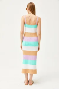 Olalook Women's Lilac Strap Striped Knitwear Dress with Slits on the Side - Image 7