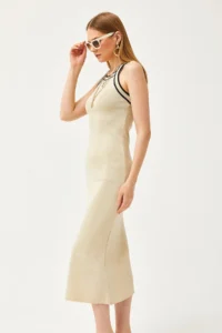 Olalook Women's Stone Halter Collar Maxi Knitwear Dress - Image 3