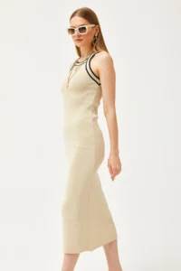 Olalook Women's Stone Halter Collar Maxi Knitwear Dress - Image 4