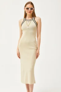 Olalook Women's Stone Halter Collar Maxi Knitwear Dress - Image 5