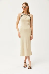 Olalook Women's Stone Halter Collar Maxi Knitwear Dress - Image 6