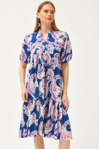 Olalook Women's Indigo Collar Lace Up Casual Dress