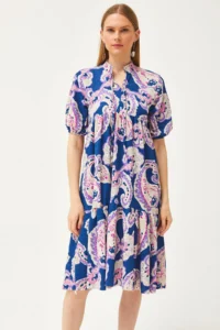 Olalook Women's Indigo Collar Lace Up Casual Dress - Image 2