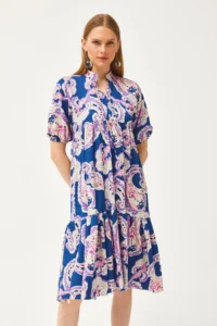 Olalook Women's Indigo Collar Lace Up Casual Dress - Image 3