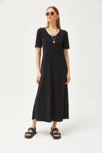 Olalook Women Black V-neck Casual Maxi Dress - Image 5