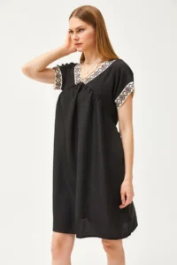 Olalook Women's Black Collar Lace Linen Dress - Image 3
