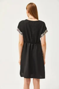 Olalook Women's Black Collar Lace Linen Dress - Image 4