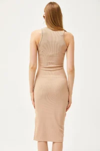 Olalook Women's Camel Halter Collar Lycra Slim Ribbed Slit Ottoman Dress - Image 5