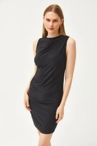 Olalook Women's Black Drape Detailed Flexible Mini Dress - Image 3