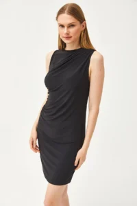Olalook Women's Black Drape Detailed Flexible Mini Dress - Image 4