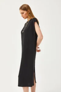 Olalook Women's Black Underarm Piece and Slit at the Back Crystal Dress - Image 2