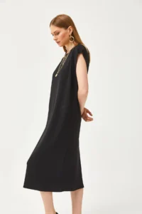 Olalook Women's Black Underarm Piece and Slit at the Back Crystal Dress - Image 4