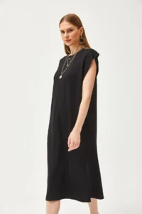 Olalook Women's Black Underarm Piece and Slit at the Back Crystal Dress - Image 5