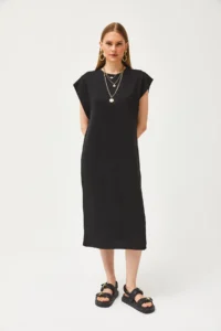 Olalook Women's Black Underarm Piece and Slit at the Back Crystal Dress - Image 6