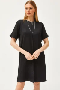 Olalook Women's Black Front Stitched Soft Textured Mini Dress
