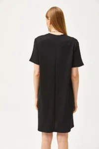 Olalook Women's Black Front Stitched Soft Textured Mini Dress - Image 2