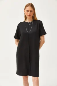 Olalook Women's Black Front Stitched Soft Textured Mini Dress - Image 4