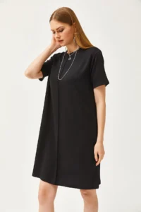 Olalook Women's Black Front Stitched Soft Textured Mini Dress - Image 5