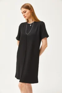 Olalook Women's Black Front Stitched Soft Textured Mini Dress - Image 6