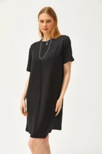 Olalook Women's Black Front Stitched Soft Textured Mini Dress - Image 7