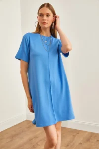 Olalook Women's Blue Front Stitched Soft Textured Mini Dress - Image 5