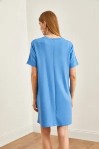 Olalook Women's Blue Front Stitched Soft Textured Mini Dress - Image 6