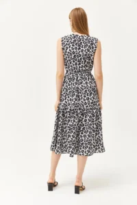 Olalook Women's Leopard White V-neck Elastic Waist Piece Knitted Dress - Image 2