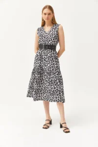 Olalook Women's Leopard White V-neck Elastic Waist Piece Knitted Dress - Image 5