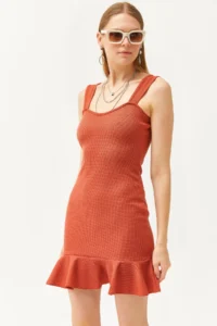 Olalook Women's Tile Heart Collar Frilly Mini Honeycomb Dress