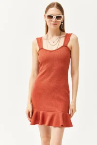 Olalook Women's Tile Heart Collar Frilly Mini Honeycomb Dress - Image 2
