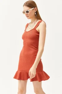 Olalook Women's Tile Heart Collar Frilly Mini Honeycomb Dress - Image 4