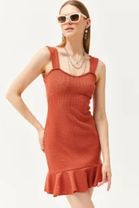 Olalook Women's Tile Heart Collar Frilly Mini Honeycomb Dress - Image 5