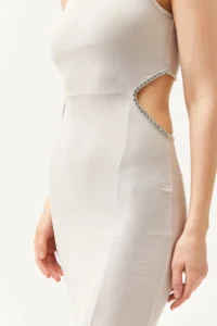 Olalook Women's Stone Waist Decollete Stone Detailed Slit Flexible Dress - Image 7