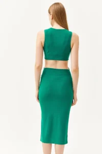 Olalook Women's Green Waist Low-cut Stone Detailed Slit Flexible Dress - Image 8